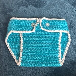 Handcrafted Teal and White Crochet Diaper Cover